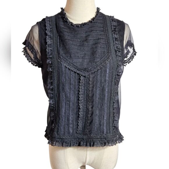 Love Sam Black Victorian Boho Lace Trim Blouse Top - Picture 1 of 7